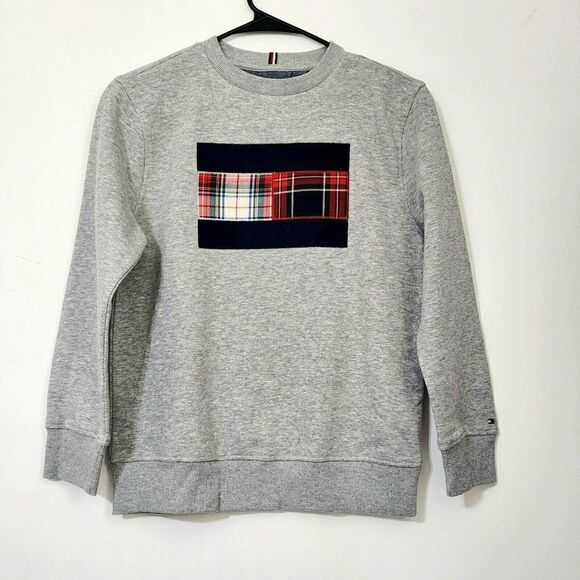 TOMMY HILFIGER Boy's - Size M (12/14)Pullover Crewneck Sweatshirt Gray Red.